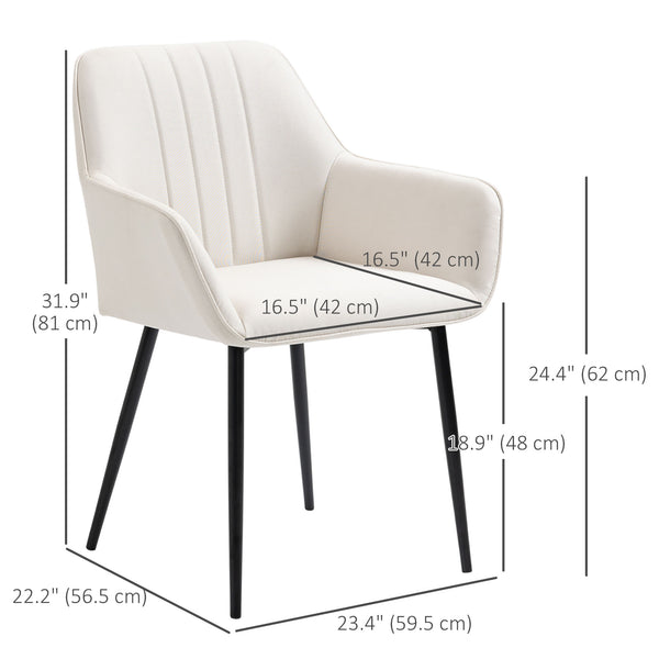 Set of 2 linen-upholstered dining chairs with metal legs, cream