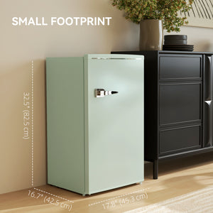Retro Mini Fridge 3.1 cu. ft., Compact Single Door Refrigerator with Adjustable Thermostat, 2 Glass Shelves, Green
