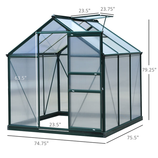 Transparent polycarbonate greenhouse, galvanized sheet frame with sliding door