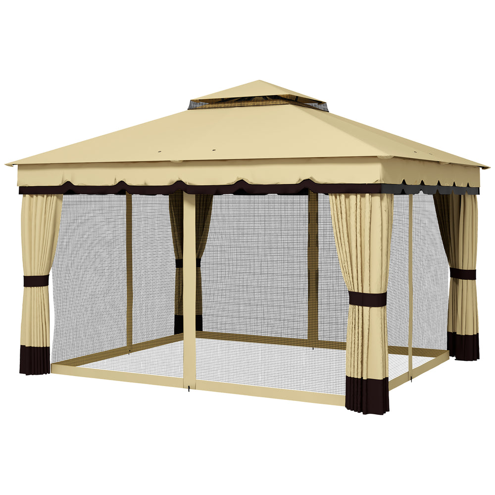 10 x 12 double-roofed gazebo with mosquito netting and curtains