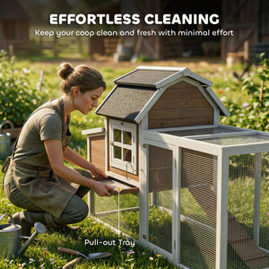 Wooden chicken coop with run, removable tray, nest box and waterproof asphalt roof