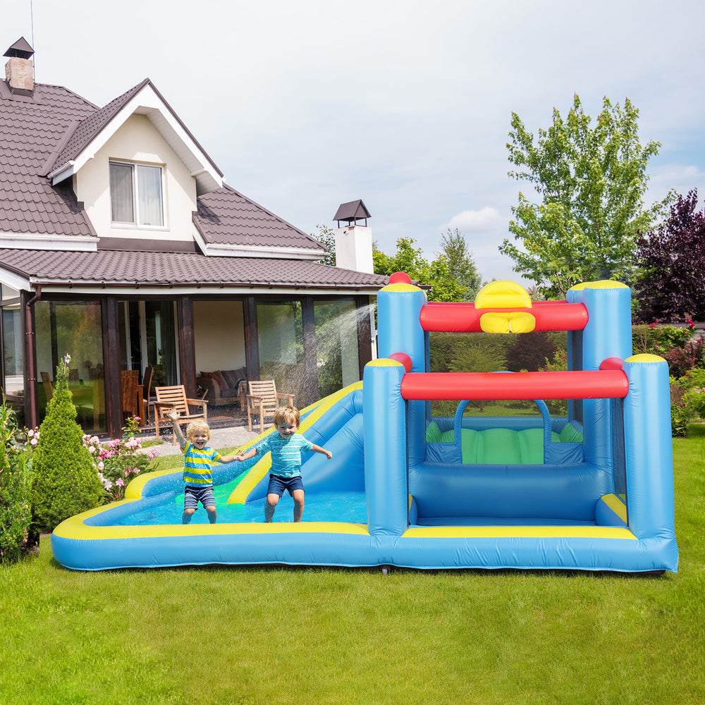 Kids Bouncy Castle with 550W Blower, Water Slide, 2 Wading Pools, Basketball Hoop, Dart Board, 12.6' x 9.5' x 5.9'