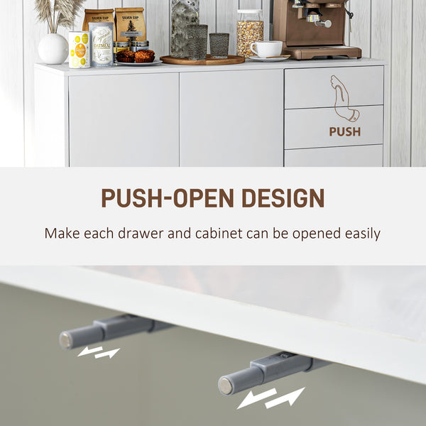 Modern Kitchen Pantry with Coffee Bar, Push-to-Open and 2 Drawers for Living Room, White