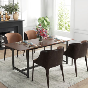 Folding Dining Table for 4-6 People with Steel Frame, Brown Wood Grain