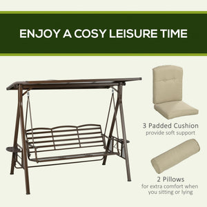 3-seater swing with cushions, pillows and adjustable polycarbonate canopy