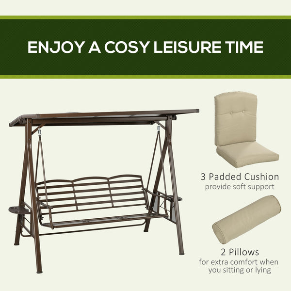 3-seater swing with cushions, pillows and adjustable polycarbonate canopy