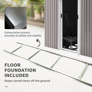 Metal garden shed with foundation kit, ventilation and doors, light grey