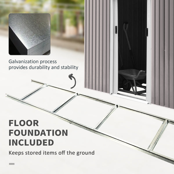 Metal garden shed with foundation kit, ventilation and doors, light grey