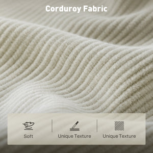 Three-seater sofa upholstered in modern corduroy, thick spring cushions, solid wood legs and armrests, beige