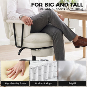 Heavy-duty reclining office chair, 400 lbs capacity, off-white