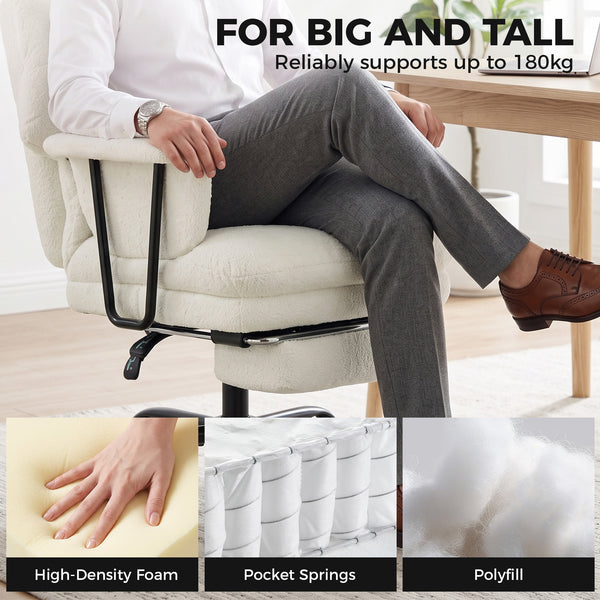Heavy-duty reclining office chair, 400 lbs capacity, off-white