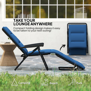 Reclining lounge chair with 6-position adjustable backrest, blue