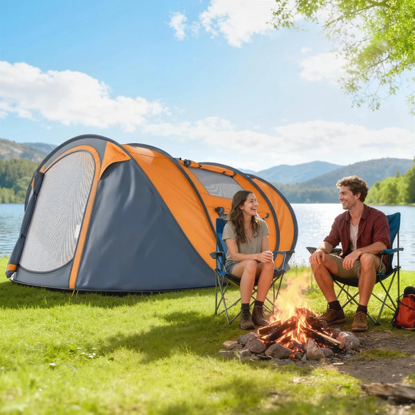 2-Person Camping Tent, Easy Setup Pop-Up Tent with Doors, Windows, and Carry Bag, Automatic Setup, Orange