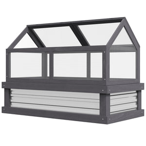 Raised garden kit with greenhouse, wooden cold frame