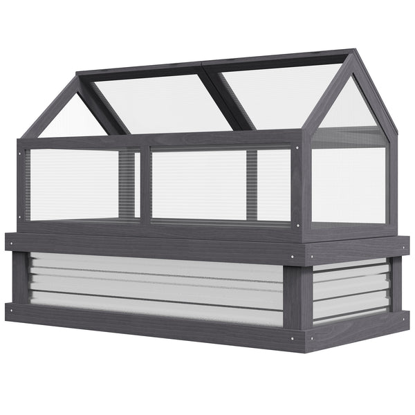 Raised garden kit with greenhouse, wooden cold frame
