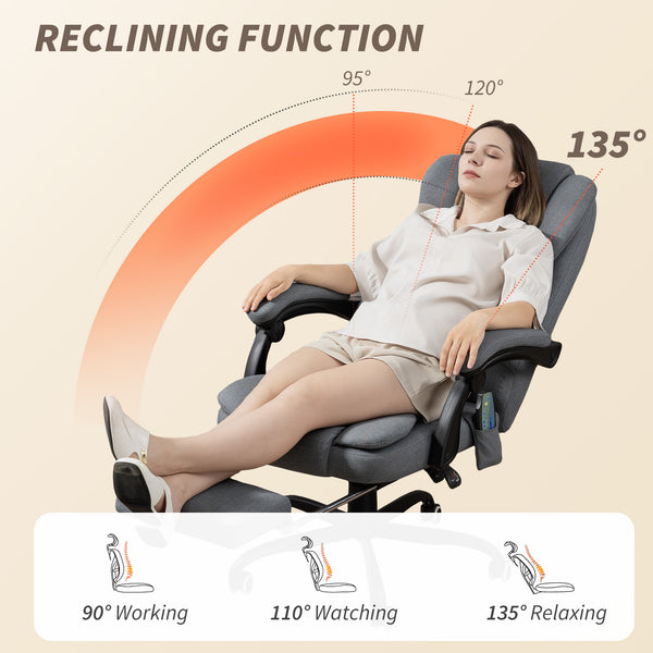 7-point vibrating massage chair with footrest, grey