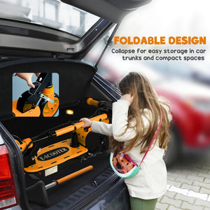 Foldable electric scooter with seat and two adjustable heights, orange