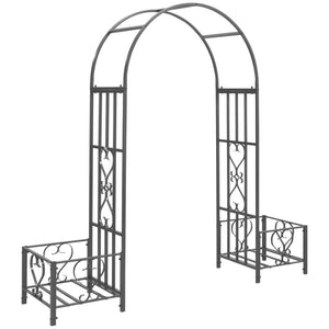 Metal garden arch with 2 planters, dark grey