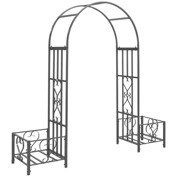 Metal garden arch with 2 planters, dark grey