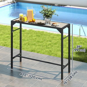 Outdoor bar table with integrated bottle opener 
