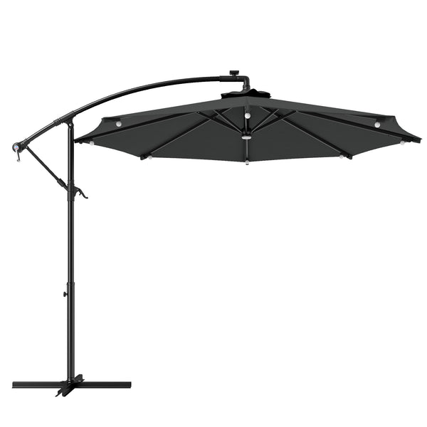 10.2-foot cantilever parasol with solar LED lighting, grey