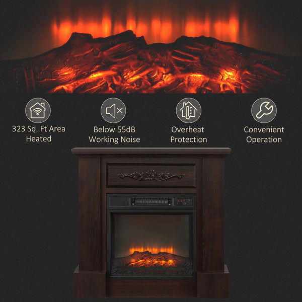 1400W Electric Fireplace with Brown Mantel