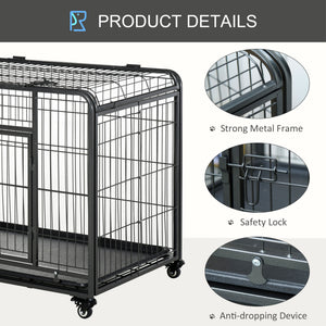 Foldable, sturdy cage with double door, lockable wheels and tray