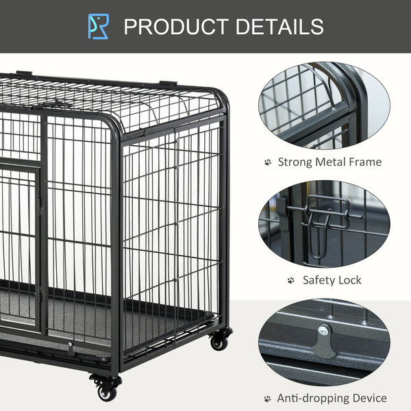 Foldable, sturdy cage with double door, lockable wheels and tray