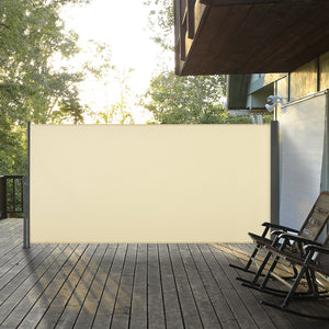 Retractable side awning, UV and wind resistant, cream white