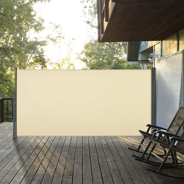 Retractable side awning, UV and wind resistant, cream white