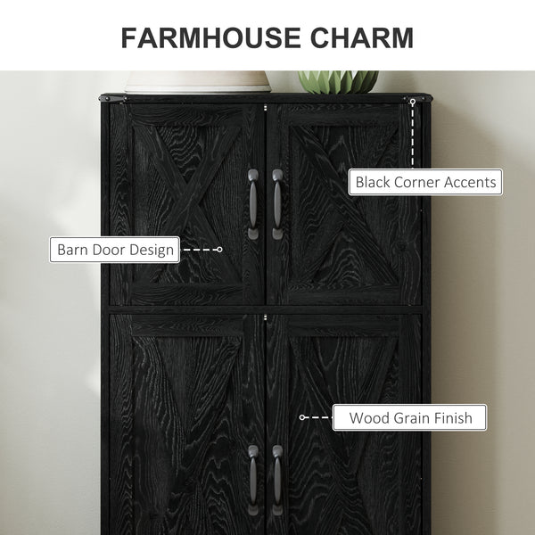 Farmhouse Style Kitchen Pantry with Barn Doors and Adjustable Shelves, Black