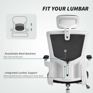 Ergonomic office chair with lumbar support and headrest, black