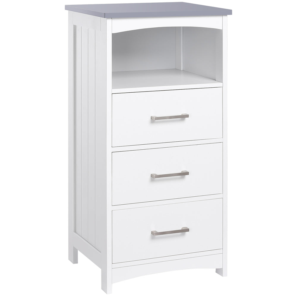 Bathroom storage unit with 3 drawers and open compartment, white
