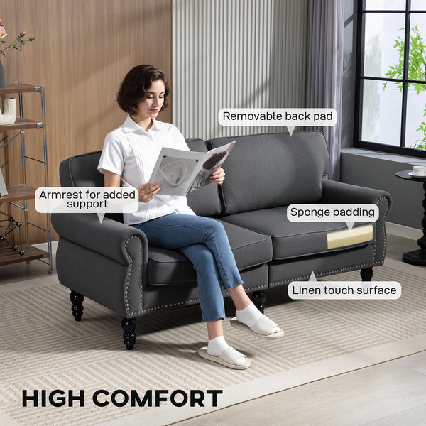 Elegant 2-seater sofa with a mid-high back and rubberwood legs, dark grey