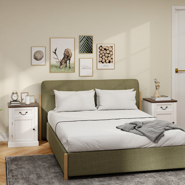 Set of 2 side tables with drawer and cupboard, white.