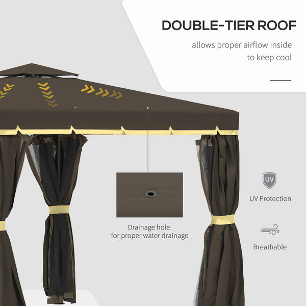 10 x 10 2-tier gazebo with zippered mesh side panels and aluminum frame