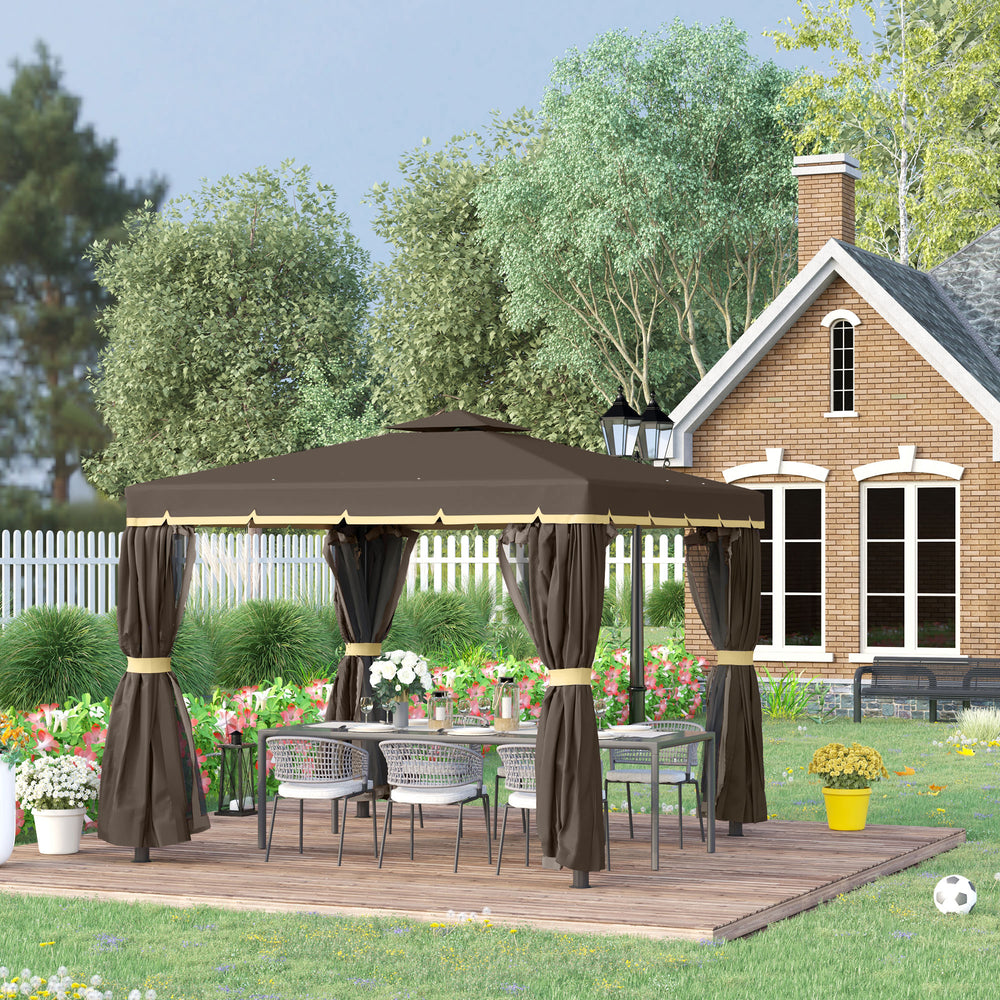 10 x 10 2-tier gazebo with zippered mesh side panels and aluminum frame