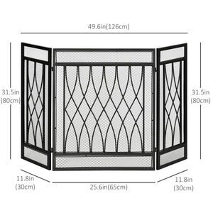 Decorative 3-panel black metal fire screen