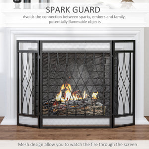 Decorative 3-panel black metal fire screen