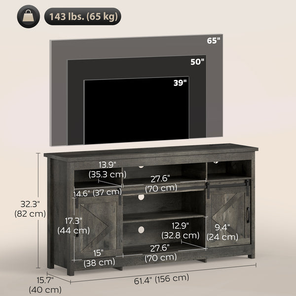 TV cabinet with power outlets, sliding doors and adjustable shelves, dark grey
