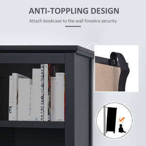 3-Tier Bookcase with Glass Doors and Adjustable Shelves, Black