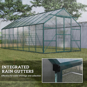 Green aluminum and polycarbonate garden greenhouse