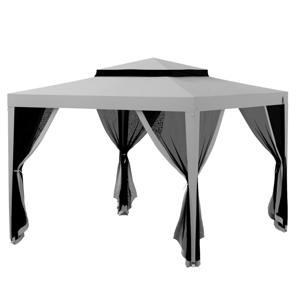 10' x 10' Outdoor Canopy Tent Party Tent with Mesh Netting and Double Tier Roof for Backyard, Garden, Patio, Grey