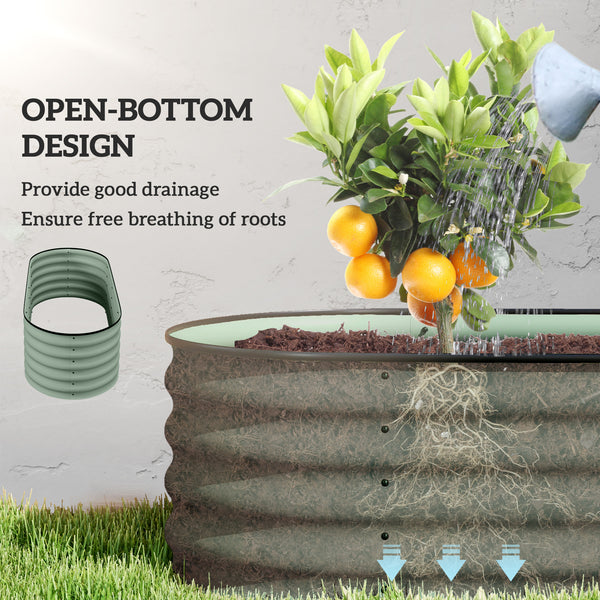 Raised galvanized steel planter with safety rim, green