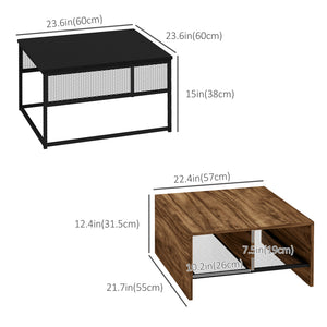 Set of 2 square coffee tables, brown