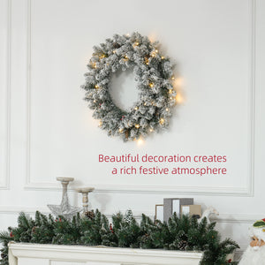 24" Frosted Christmas Wreath with Lights