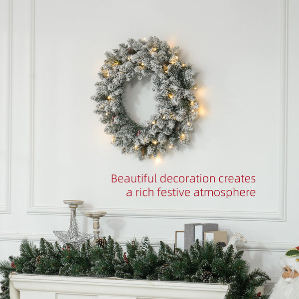 24" Frosted Christmas Wreath with Lights