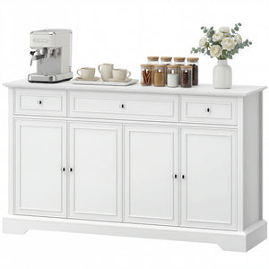 Kitchen storage sideboard with soft-close doors, 3 drawers, and 2 adjustable shelves, white