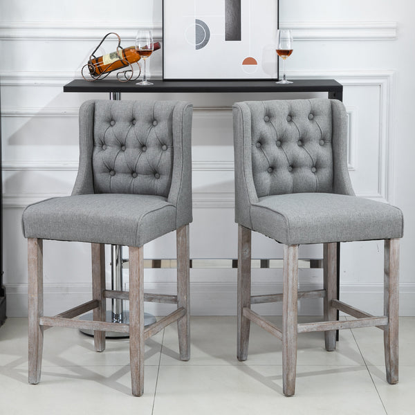 Set of 2 upholstered bar stools, gray