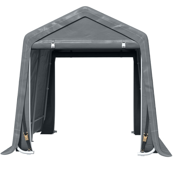 Garden shed with metal frame and double zipper, dark grey